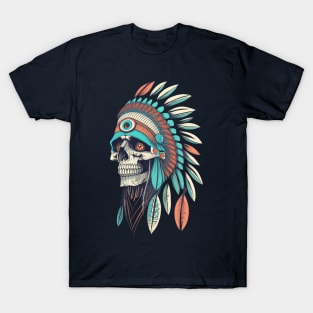 Red Indian Skull  - Classic Vintage Summer T-Shirt